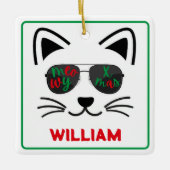マイオウィクリスマスサングラスキティキャットホワイト セラミックオーナメント (正面)