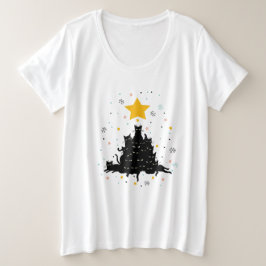 マイオウィクリスマスツリーおもしろい、猫クリスマスツリー プラスサイズTシャツ