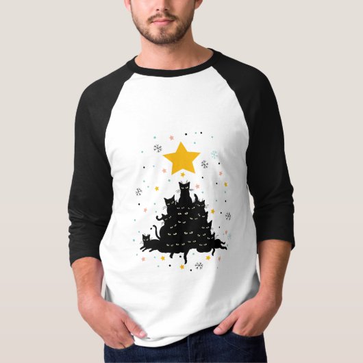 マイオウィクリスマスツリーおもしろい、猫クリスマスツリー Tシャツ (正面)