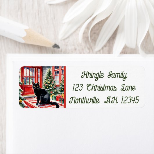 マイオウィクリスマスツリー&ブラックキャット差出人住所 ラベル (インサイチュ)