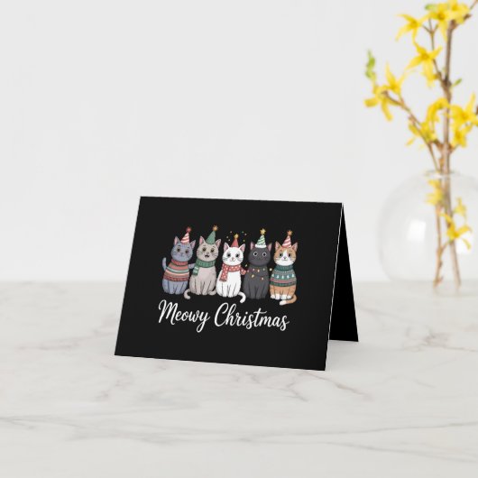 マイオウィクリスマスハッピーキャットイヤー猫好きクリスマス カード (黄色い花)