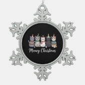 マイオウィクリスマスハッピーキャットイヤー猫好きクリスマス スノーフレークピューターオーナメント (正面)