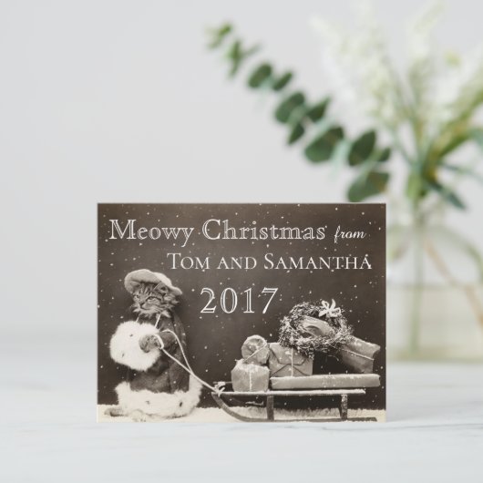 マイオウィクリスマスヴィンテージキャットクリおもしろいスマス シーズンポストカード (スタンド正面)