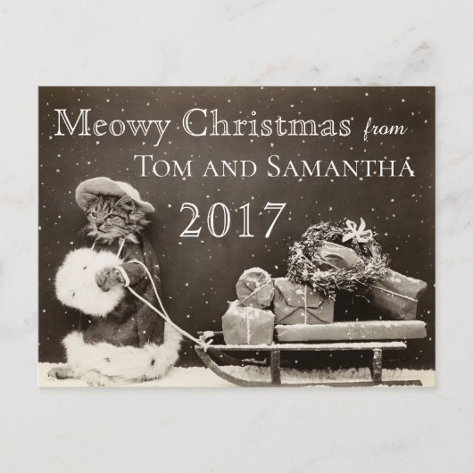 マイオウィクリスマスヴィンテージキャットクリおもしろいスマス シーズンポストカード (正面)