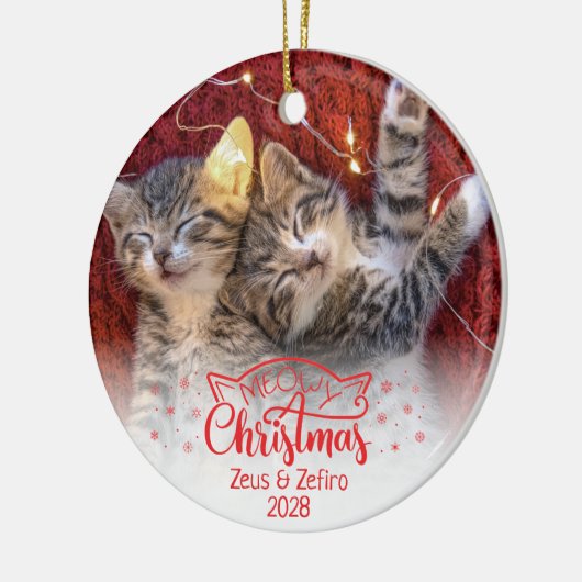 マイオウィクリスマス2写真おもしろい猫好き セラミックオーナメント (左)