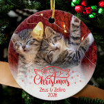 マイオウィクリスマス2写真おもしろい猫好き セラミックオーナメント<br><div class="desc">どんな猫好きにも最適な、かわいい両面クリスマスの飾り付けに猫の耳と雪の結晶が飾られたおもしろい「ミョイ飾ス」のキャプションが付いた美しい。このカスタマイズオーナメントはお気に入りの、猫の写真と猫の名前と今年で簡単。</div>