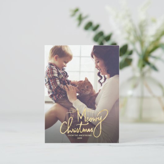 マイオウィクリスマス | 猫のおもしろいクリスマスフォト シーズンポストカード (スタンド正面)