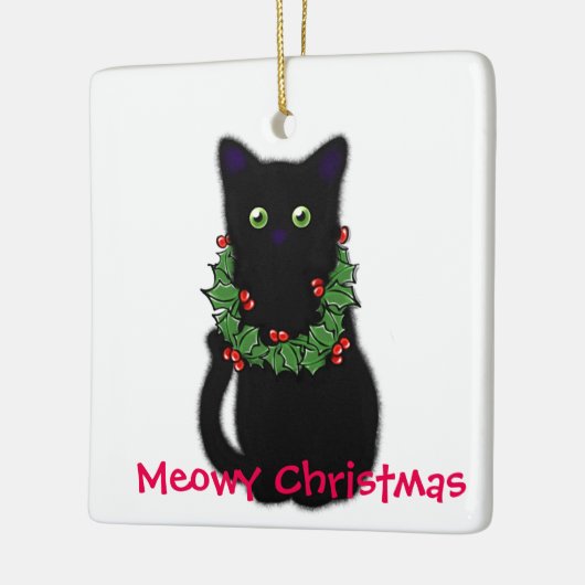 マイオウィクリスマス |猫好きプレゼント |黒猫 セラミックオーナメント (左)