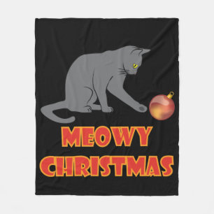 マイオウィーおもしろいクリスマスグレー猫 フリースブランケット