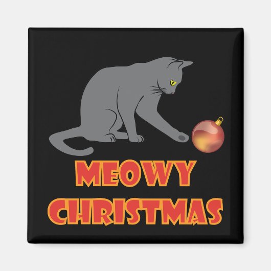 マイオウィーおもしろいクリスマスグレー猫 マグネット (正面)