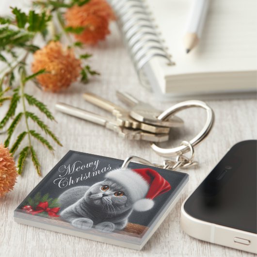 マイオウィークリスマスブリティッシュショートエアサンタ猫 キーホルダー (正面右)