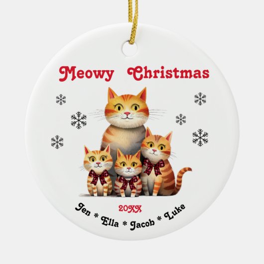 マイオウィー独身のクリスマス母猫ファミリー セラミックオーナメント (正面)