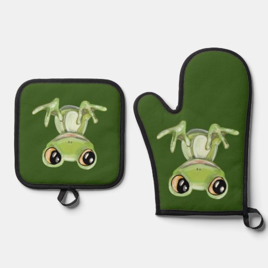 マイオスターグリーンフロッグフレンドセルツァークーラーボックス 鍋つかみ&鍋敷きセット (正面)