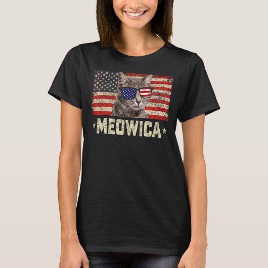 マイオヴィカ猫7月4日アメリカ愛国運動 Tシャツ (正面)