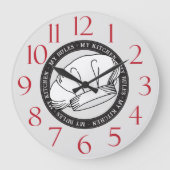 マイキッチンマイルール引用文ホワイトシェフハットキッチン ラージ壁時計 (正面)