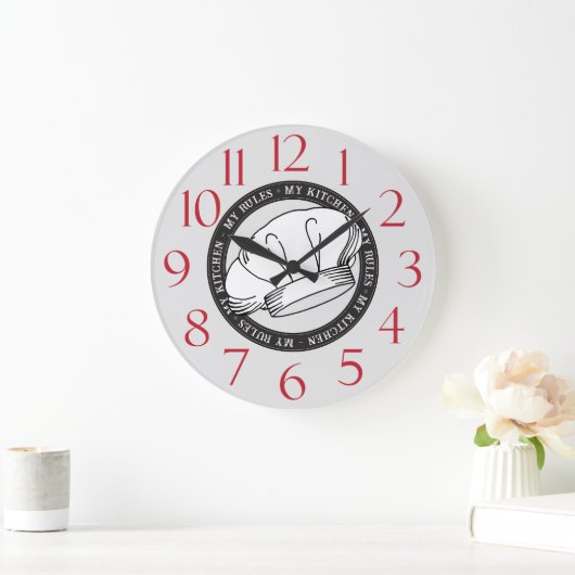 マイキッチンマイルール引用文ホワイトシェフハットキッチン ラージ壁時計 (ホーム)