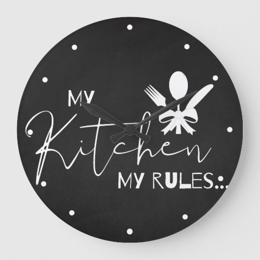 マイキッチンマイルール引用文白黒キッチン ラージ壁時計 (正面)