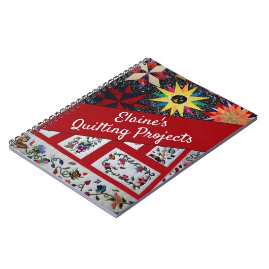 マイキルティングプロジェカラフルクト引用文レッドホワイト文字 ノートブック (左側)