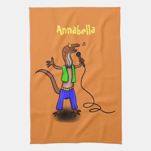 マイクおもしろいガで歌うトカゲ キッチンタオル (縦)