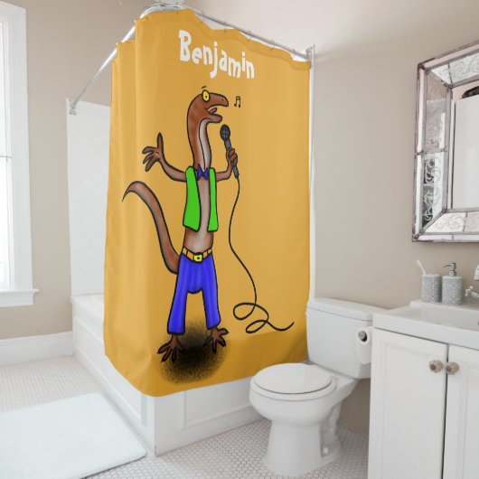 マイクおもしろいガで歌うトカゲ シャワーカーテン (インサイチュ)