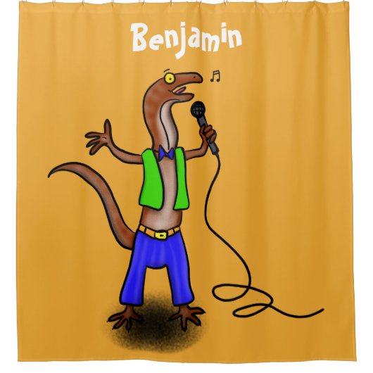 マイクおもしろいガで歌うトカゲ シャワーカーテン (正面)