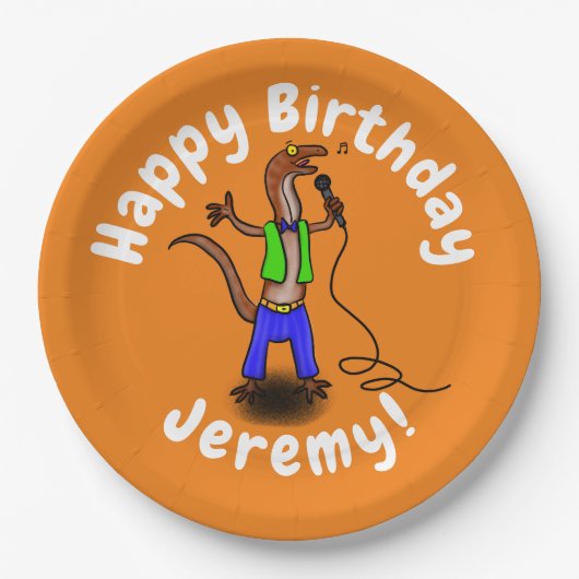 マイクおもしろいガで歌うトカゲ ペーパープレート (正面)