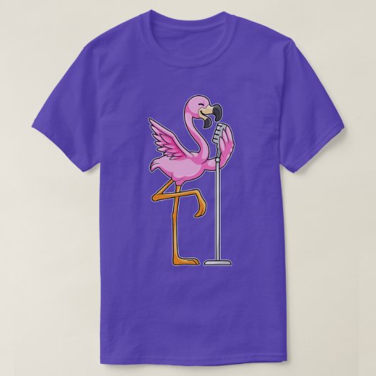 マイクで歌うフラミンゴ Tシャツ (デザイン正面)
