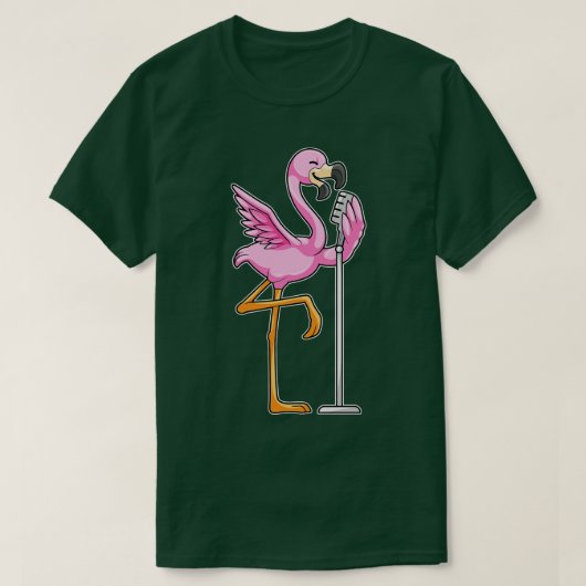 マイクで歌うフラミンゴ Tシャツ (デザイン正面)