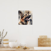 マイクで歌う可愛いドイツの羊飼い ポスター (キッチン)