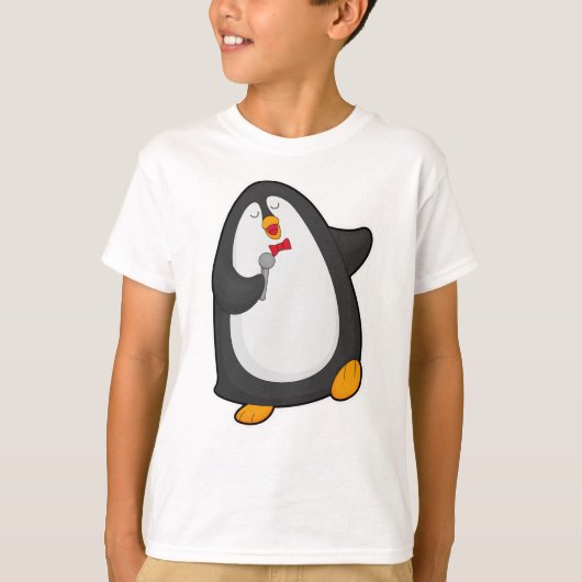 マイクとネクタイで歌うペンギン Tシャツ (正面)