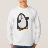 マイクとネクタイで歌うペンギン Tシャツ (正面)