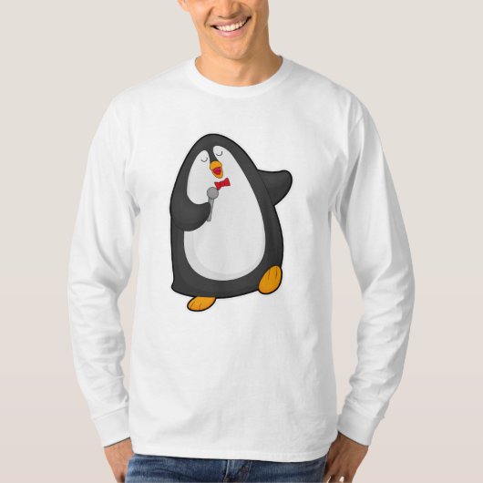 マイクとネクタイで歌うペンギン Tシャツ (正面)