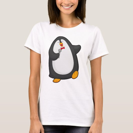 マイクとネクタイで歌うペンギン Tシャツ (正面)