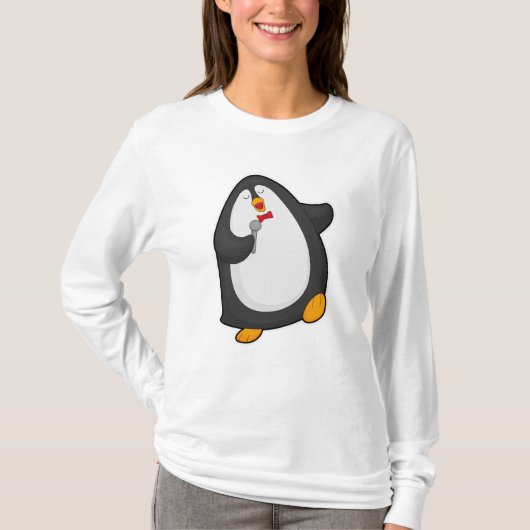 マイクとネクタイで歌うペンギン Tシャツ (正面)