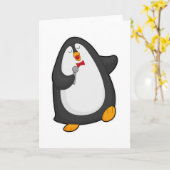 マイクとネクタイをつけたペンギンの歌 カード (黄色い花)