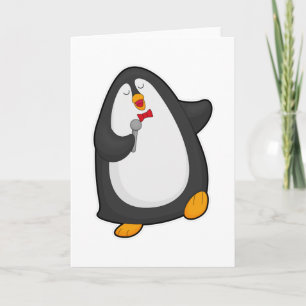 マイクとネクタイをつけて歌うペンギン カード