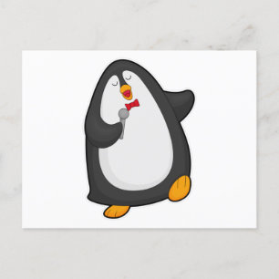 マイクとネクタイをつけて歌うペンギン ポストカード