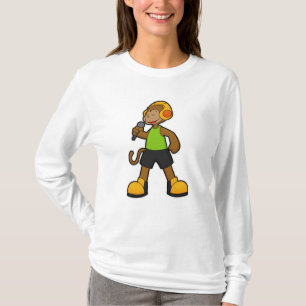 マイクとヘッドフォンをつけた歌手の猿 Tシャツ