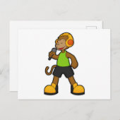 マイクとヘッドフォンをつけた猿の歌手 ポストカード (正面/裏面)