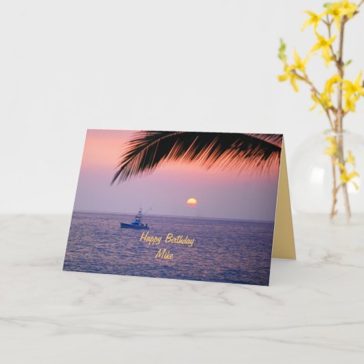 マイクのハッピーバースデーの熱帯日没 カード (黄色い花)