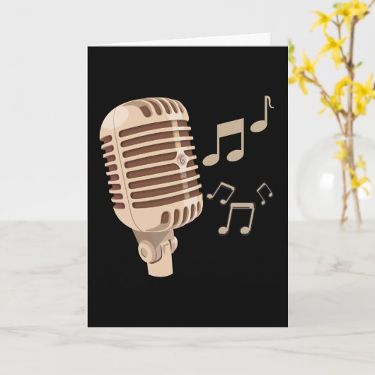 マイクの音符を書いた茶色の手書き カード (黄色い花)
