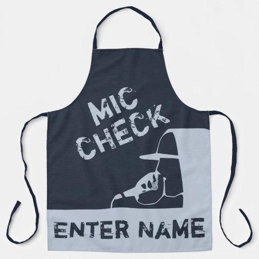マイクをフード付きスウェットシャツに押し付ける男パーソナライズされた エプロン (正面)