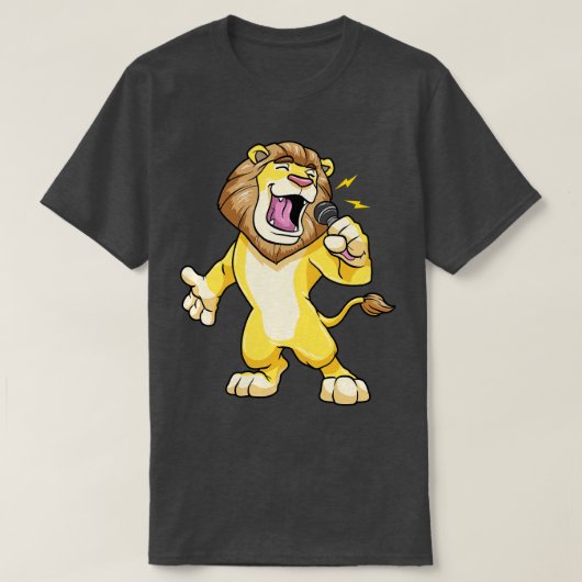マイクを使った歌い手としてのライオン Tシャツ (デザイン正面)