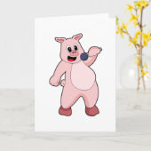 マイクを持って歌う豚 カード (黄色い花)