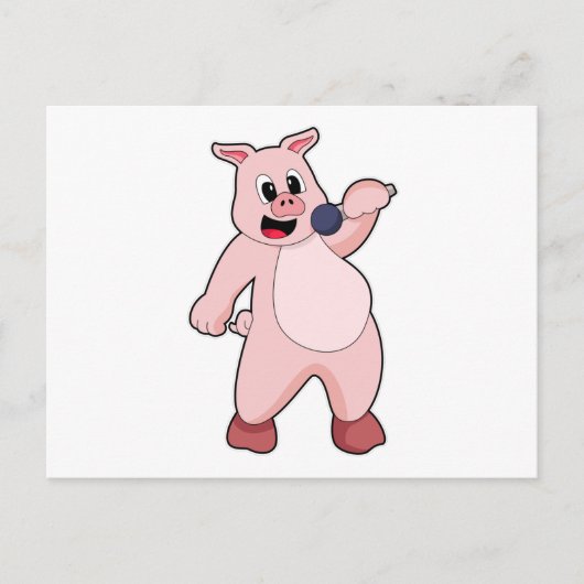 マイクを持って歌う豚 ポストカード (正面)