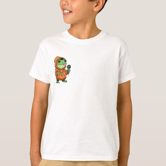 マイクを持つラッパーカエル 子供服 Tシャツ (正面)