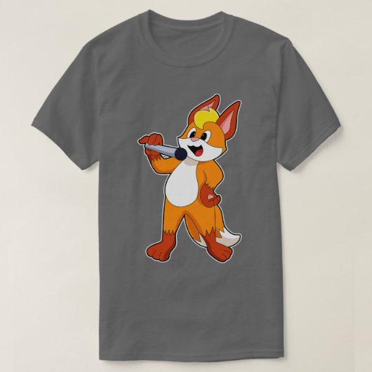 マイクを持つ歌手のキツネ Tシャツ (デザイン正面)