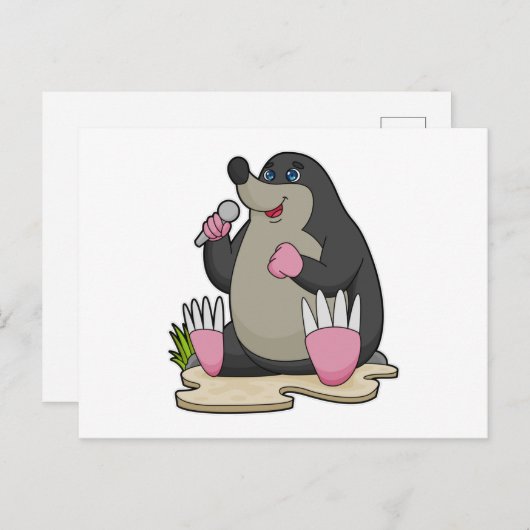 マイクを持つ歌手のモグラ ポストカード (正面/裏面)