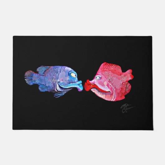 マイククウィン著"キスをするな魚"の芸術 ドアマット (正面)