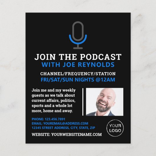 マイクシンボル、ポッドキャスター、ポッドキャ広告スト チラシ (正面)